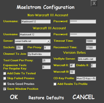 This is the first version of the configuration screen released with Maelstrom 4.0, a replacement to the requirement of editing the configuration file manually and then clicking "Reload config".