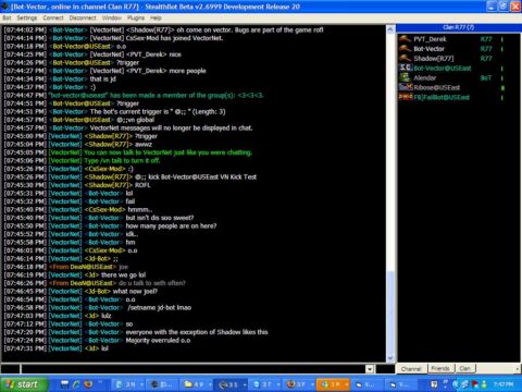This shows the VectorNet StealthBot plugin.
