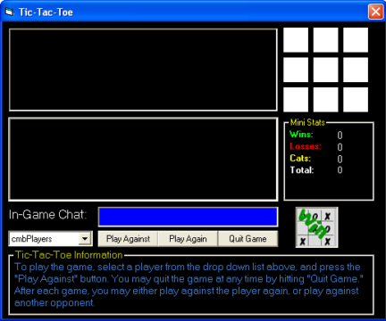 This is a screenshot of a Tic-Tac-Toe implementation on the VectorNet client. It could be played against another opponent using VectorNet.