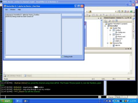 At one point I tried writing a Battle.Net chat client called VectorBot in C++.