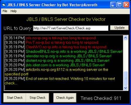 I wrote a BNLS server check tool for the Revision 77 community. It was composed of a VB6 program, an ASP.NET file, and a post on the forum on BNLS statuses.
