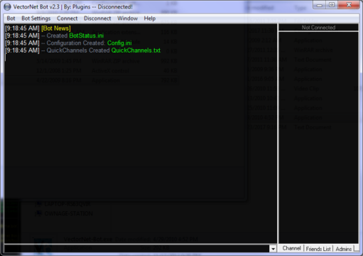 This is a program written by Jd that I worked on. Its purpose is to act as an automated bot for a VectorNet server.