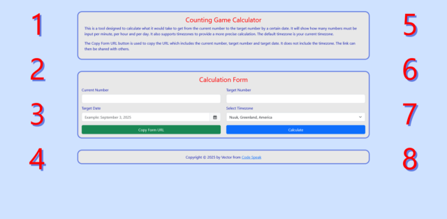Desktop view for the Counting Game Calculator